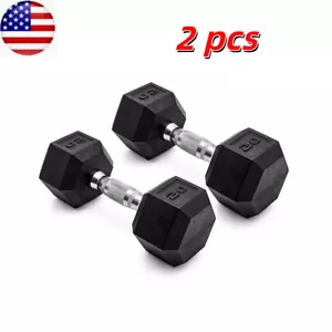 US CAP Barbell, 20lb Coated Rubber Hex Dumbbell, Pair - Picture 1 of 11