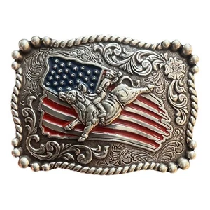 Nocona Youth Distressed American Flag Bull Rider Metal Buckle 36107 - Picture 1 of 1