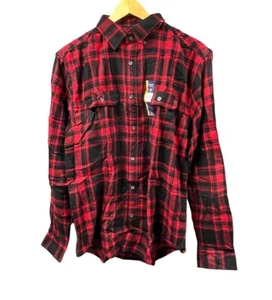 Men Shirt Medium Flannel Red Plaid Button Down Super Soft Lumberjack Holiday NWT - Picture 1 of 13