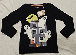 Mini Boden Halloween Shirt Ghost Applique Black NWT New 7-8 - Picture 1 of 6