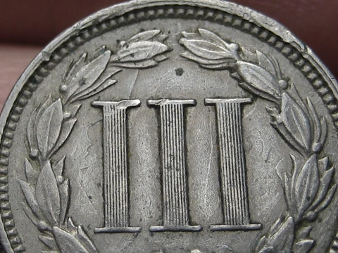 1865 Three 3 Cent Nickel- VF/XF Details Cover