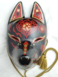 New Japanese fox mask motif " Hozuki (ground cherry) " Black & Red Hand made - Picture 1 of 9