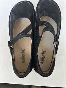 Womens Alegria Dayna Black Leather Mary Jane Paisley Shoes Size EU 40 US 9.5