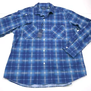 $168 Polo Ralph Lauren Blue Plaid Flannel Button Down Camp Shirt Mens Size XL - Picture 1 of 8