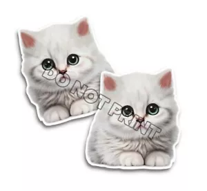 Niedliche Fuzzy Kätzchen Aufkleber kuschelig weiß Katzen Aufkleber M33050 - 2er Set - Bild 1 von 2