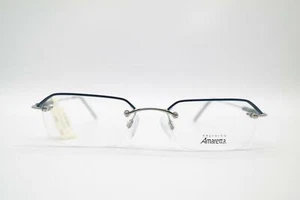 Vintage Amaretta by Argenta 595 Blue Silver Half Rim Glasses Frame NOS - Picture 1 of 6