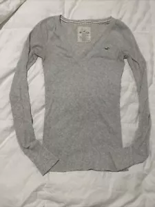 Camisa Henley Ligera Cuello en V Y2K Hollister Gris Jaspeado XS LEER - Imagen 1 de 9