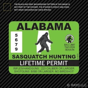 Alabama Sasquatch Hunting Permit Sticker Die Cut Decal Bigfoot 13igfo0T AL - Bild 1 von 1
