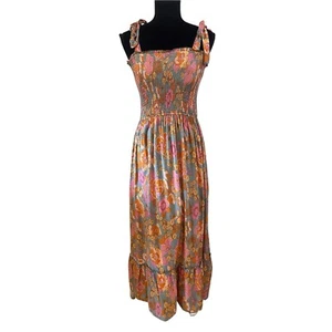Maxi Vestido Zesica Talla M Solero Retro Groovy Estampado Floral Corbatas al Hombro - Imagen 1 de 11