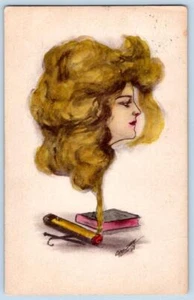 1908 POSTAL ANTIGUA CARA DE MUJER ARDIENTE ARTISTA DE CIGARRILLOS COBB SHINN - Imagen 1 de 2
