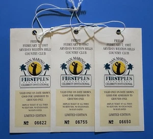 Menge (3) Dan Marino FirstPlus Promi Einladung Golf Tickets Abzeichen - Bild 1 von 2