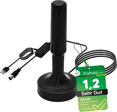 AXRED Magnes DVBT2 Antenne mit Verstärker 30dBi für innen oder außen, Magnetfuß - Bild 1 von 3