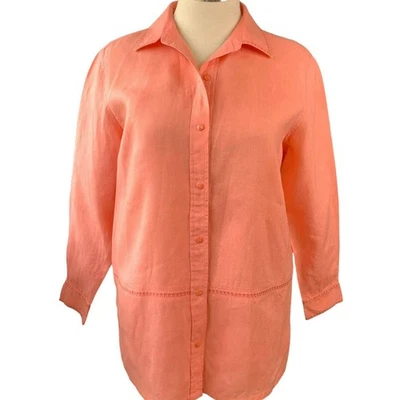 Camisa Top Westbound 100% Lino Mangas Largas Gran Tamaño Con Botones Talla L Coral  Foto 1 de 4