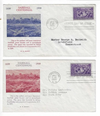 FDC  # 855-39b , 855-39b.1    --  1939  Baseball     --   Grandy - Image 1 of 2