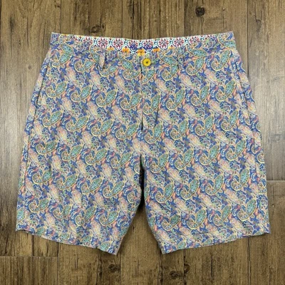 Pantalones Cortos Robert Graham Mezcla de Lino Para Hombre 34 Multicolor Paisley Clásico Yates AOP Foto 1 de 4