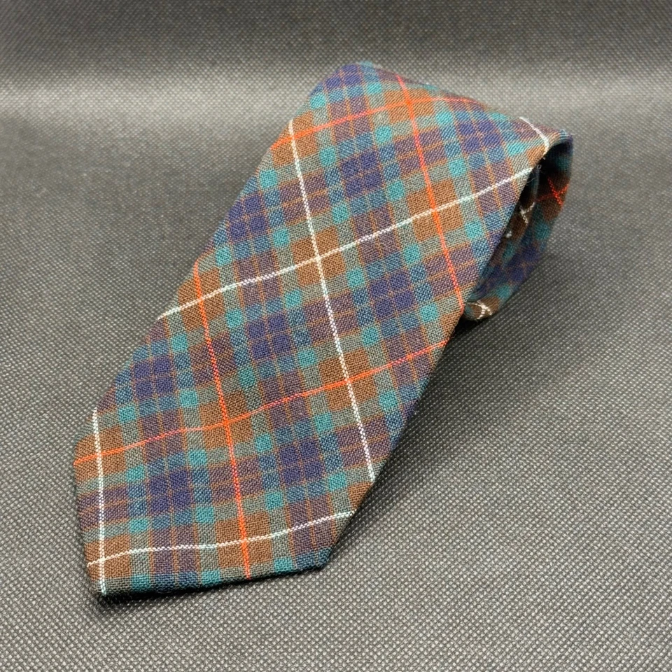 Corbata de lana vintage hecha en Escocia verde marrón azul escocés tartán para hombre 56" x 3,5" Foto 1 de 4