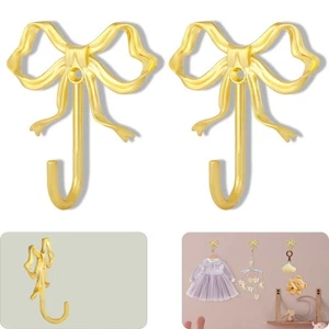 XHIPY 2Pcs Large Size Gold Bow Wall Hook, Gold Coat Hook, Metal Hook, Bow Roo... - Picture 1 of 7