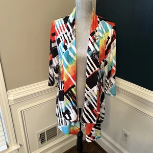 Frank Lyman Cardigan Womens Size 16 Stretch Geometric Open Front Artsy Office LN - Picture 1 of 5