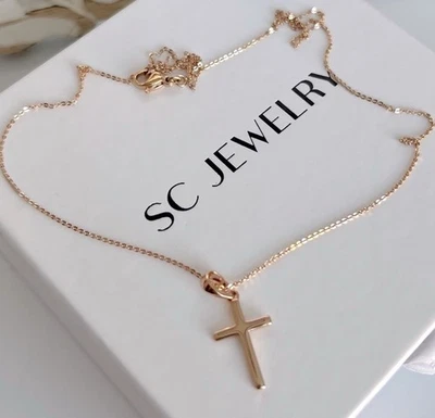 18K золото крест ожерелье изящный религиозный кулон водонепроницаемый - Изображение 1 из 4