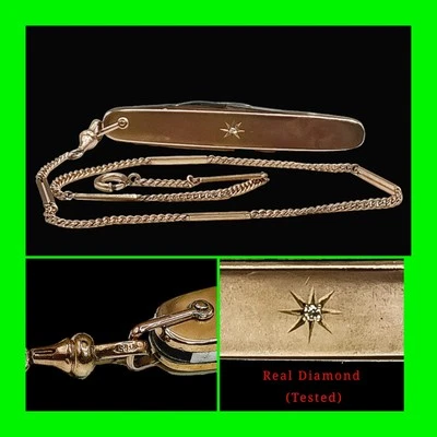 Vintage CK Co.  Gentleman's 2 Blade Pocket Knife With Real Diamond And FOB Chain - Image 1 of 4