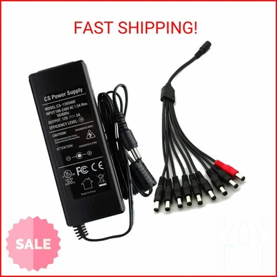 ANVISION AC to DC 12V 5A Power Supply Adapter with 9 Way Splitter Cable, Plug 5. - Image 1 of 2