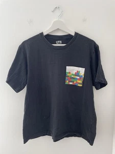Uniqlo x Lego T-Shirt Size M Black Cotton Short Sleeve Brick Graphic Pocket Tee - Picture 1 of 7