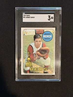 1969 TOPPS JOHNNY BENCH #95 ALL STAR ROOKIE REDS HOF SGC 3 VG - Image 1 of 2