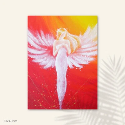Guardian Angel Print on Canvas "Connected through the heart"Spiritual Wall Decor - Image 1 of 4
