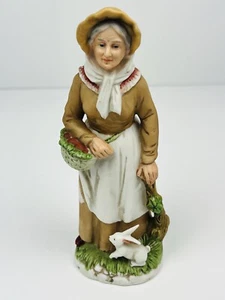 Vintage HOMCO Old Woman & Bunny Apple Basket Harvest Time Figurine #1400 - Picture 1 of 11