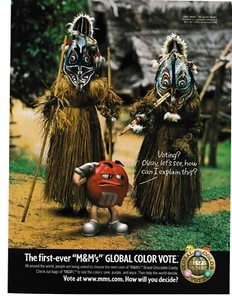 2002 VINTAGE PRINT AD - M&M'S CANDY AD - FIRST EVER GLOBAL COLOR VOTE TRIBAL - Picture 1 of 1