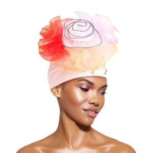 Weiß Plissee Rüschen Strass Turban - Bild 1 von 4
