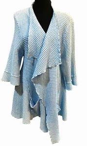 Focus Waffle Drape Open Cardigan Blue Pockets Cotton Coastal Beach Cover Large - Picture 1 of 11
