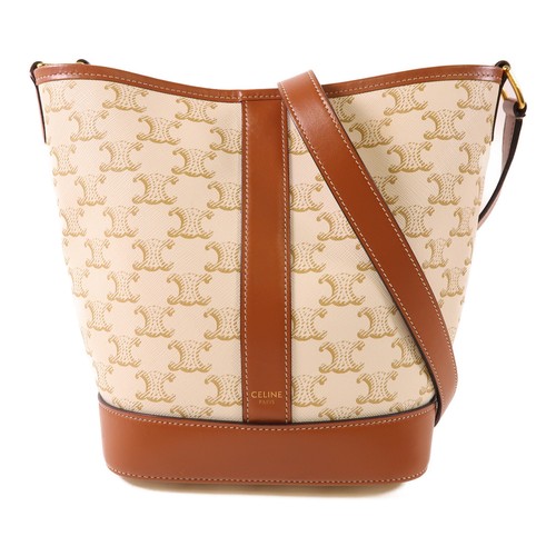 Borsa a tracolla CELINE GHW Triomphe Bucket 191442CAS.01BC tela rivestita bianco marrone