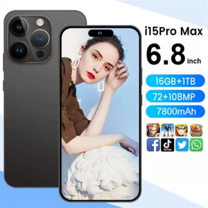 I15 Pro Max Smartphone Global Unlocked Android 14 6.8" 16GB+1TB 7800mAh White - Picture 1 of 14