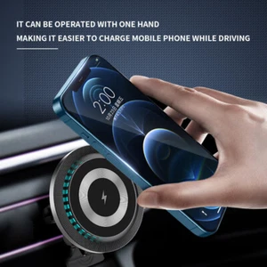 LED Lights Magnetic Wireless Charger Car Holder Phone Stand Fast Charging - Photo 1 sur 6