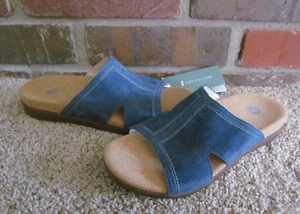 Revitalign 7.5B Orthotic Embroidered Suede Slide Sandal Palmetto Blue NEW - Picture 1 of 9