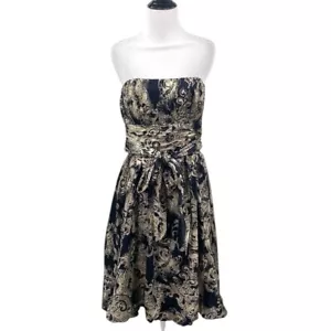 Y2K BCBGMaxAzria Seidenkleid Größe 8 marineblau hellbraun trägerlos Blasensaum Fee Vintage - Bild 1 von 16