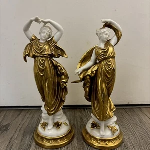 2 Capodimonte Italian Neoclassical White & Gold Encrusted Figurine Maidens - Picture 1 of 15