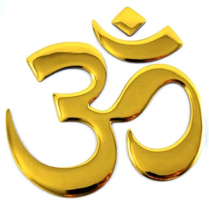 Aum Om Yoga Gold finish decal emblem 3D sticker for car bike 2.5" flexible - Foto 1 di 2