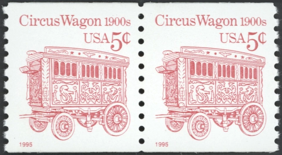 1995 US Scott #2452D 5c Circus Wagon Coil Pair MNH - Image 1 of 1
