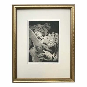 Vintage Etching "Khajuraho" of Hindu Indian Temple Figures by Leslie Wayne 1972 - Picture 1 of 7