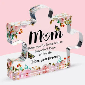 Regalo para mamá grabado acrílico rompecabezas pieza bloque de hijo, hija, linda decoración - Imagen 1 de 12