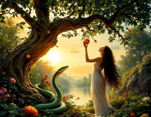 Eve, Tempted by Serpent, Takes the Fruit from the Tree Poster Print 18 x 24 in - Picture 1 of 1