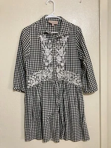 Philosophy Kleid schwarz weiß PS 3/4 Arm Gingham Print bestickt Boho #14 - Bild 1 von 14