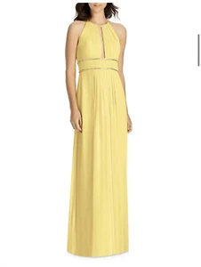 NUEVO Vestido de Dama de honor Jenny Packham Lux Halter de Gasa con Borde de Cuentas Gota de Limón - Imagen 1 de 12