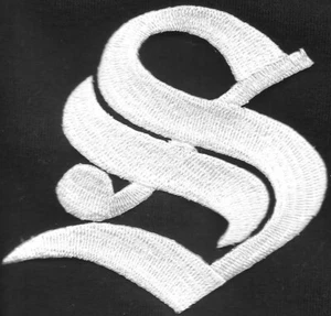 Old English Letter S Patch White Embroidered Cut out Iron on Sew on (3" in) - Picture 1 of 1