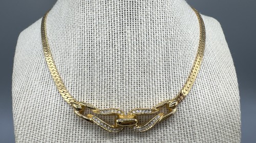 Collana girocollo elegante cristallo tono oro Christian Dior vintage 16"