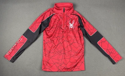 Spyder Niño Telaraña Media Cremallera Cuello en T Camisa Chaqueta Niños Talla M Rojo Negro Logo Araña Foto 1 de 4