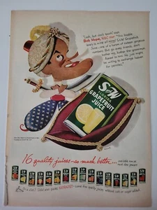 1952 S and W Florida Grapefruitsaft Bob Hope Cartoon Farbe Vintage Anzeige - Bild 1 von 1