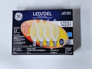 4 GE LED Chandelier Candelabra 4 = 40 Watt Soft WarmWhite Light Bulbs E12 2700K - Picture 1 of 3
